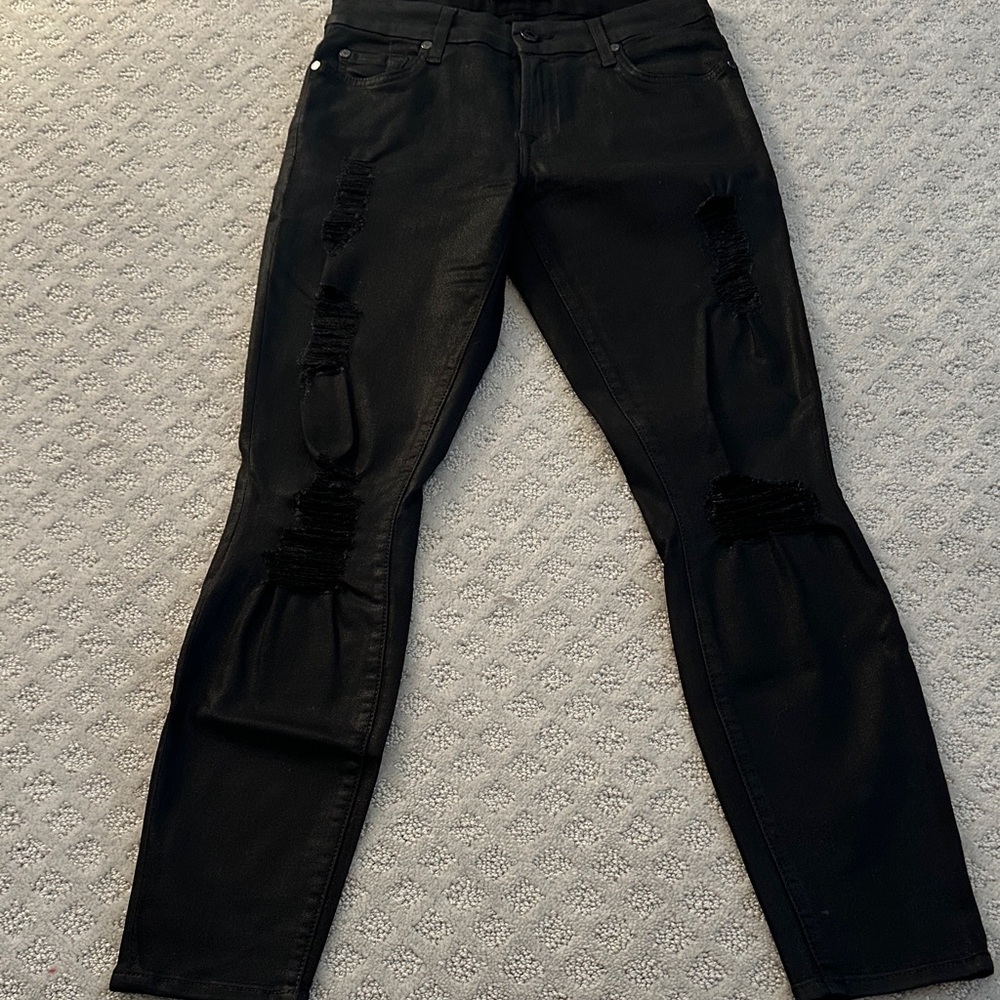 7 For All Mankind Black Ripped Skinny Jeans